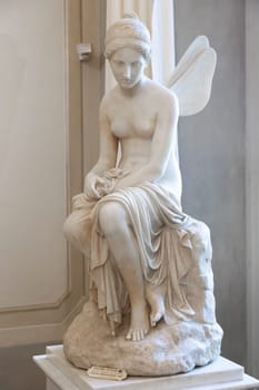 Florence, Italy: 28 December 2023. Psyche Abandoned by Pietro Tenerani, 1819, Carrara marble - the moment when Psyche loses Cupid