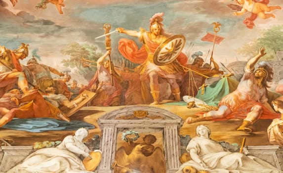 Rome, Italy - 28 December 2023: Galleria Borghese - Borghese Gallery - ceiling fresco's detail