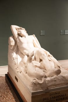 Bassano del Grappa, Italy - 22 December 2022: Sleeping Endymion, by scultor Antonio Canova, 1822 - Plaster