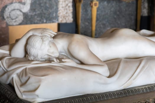 Isola Bella, Italy - 01 August 2023: Sleeping Venus by Giovanni Battista Monti, 1789 - white marble, Greek style statue