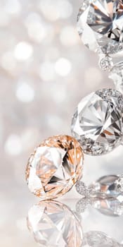 Diamonds with sparkling facets on bokeh background, concept of luxury and elegance, AI generated