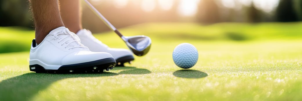 Golf ball in motion on lush green course during sunny day, action concept, AI generated