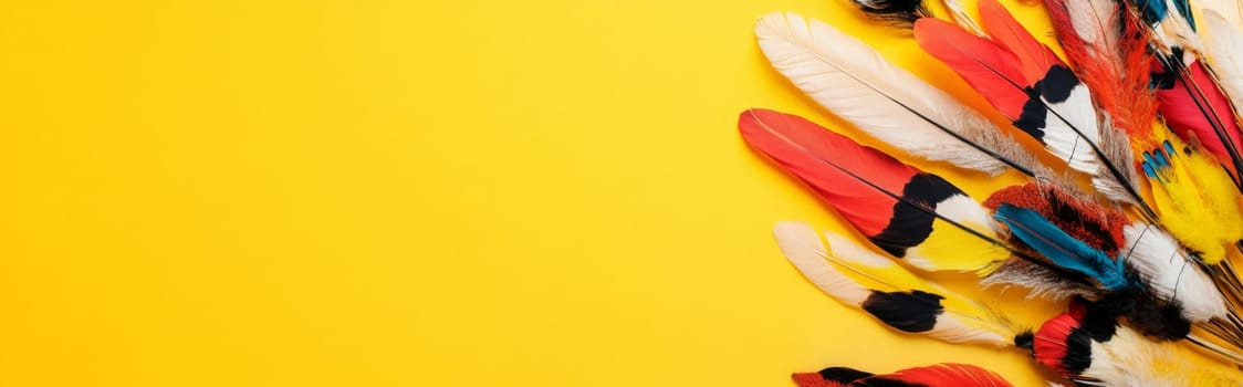 Nation indigenous peoples day concept, Colorful feather on minimslist color background, AI generated