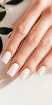 Elegant manicure closeup with neutral color nail polish, quiet luxury style, AI generated