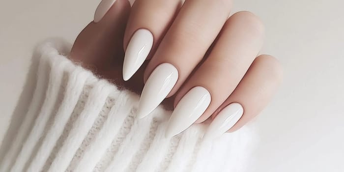 Elegant manicure closeup with neutral color nail polish, quiet luxury style, AI generated