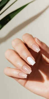 Elegant manicure closeup with neutral color nail polish, quiet luxury style, AI generated
