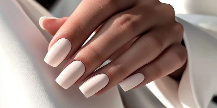 Elegant manicure closeup with neutral color nail polish, quiet luxury style, AI generated