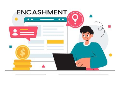 Encashment Vector Illustration featuring Employees Receiving Payment or Financial Compensation from Banking Collections in a Flat Style Background