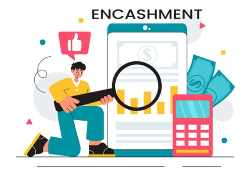 Encashment Vector Illustration featuring Employees Receiving Payment or Financial Compensation from Banking Collections in a Flat Style Background