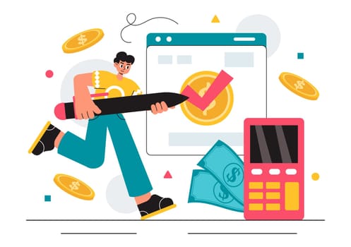 Encashment Vector Illustration featuring Employees Receiving Payment or Financial Compensation from Banking Collections in a Flat Style Background