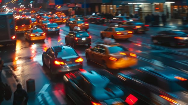 A dynamic rush hour scene with cars in motion