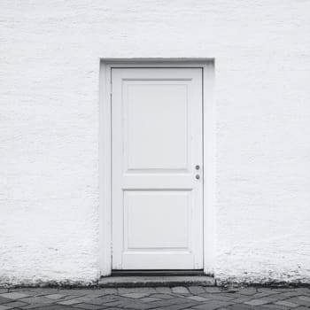 A simple white door on a textured wall, showcasing minimalist design and modern architecture.
