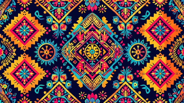 Bright and vibrant pattern inspired by tribal motifs
