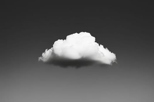 A cloud is in the sky. It is white and fluffy. The sky is gray