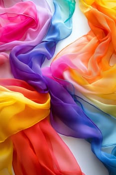 Brightly colored fabric in rainbow hues creates a dynamic and vibrant abstract background, perfect for creative projects.