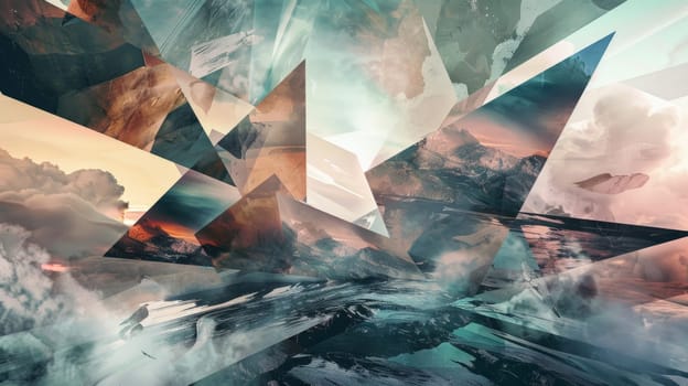Abstract surrealism background featuring fragmented shapes and surreal landscapes, blurring the lines between the real and the imagined