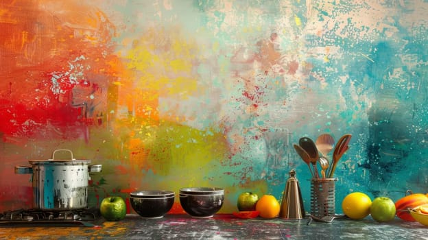 Abstract background featuring vibrant colors with kitchen elements