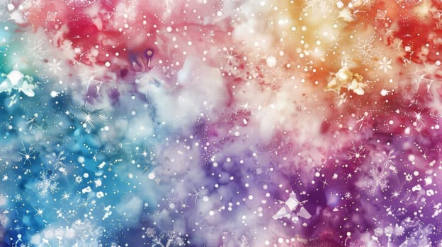 A colorful background with snowflakes and butterflies. The snowflakes are scattered throughout the background and the butterflies are in the middle of the background