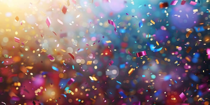 Colorful confetti in motion against a vibrant background, ideal for festive occasions and celebrations.