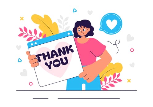 Thank You Vector Illustration Featuring a Letter in an Envelope, Perfect for Posters, Web Banners, Brochures, or Cards in a Flat Style Background