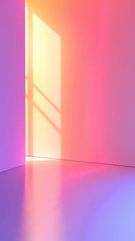 Soft pastel light creates a vibrant gradient on a minimalist wall, casting artistic shadows in a modern interior space.