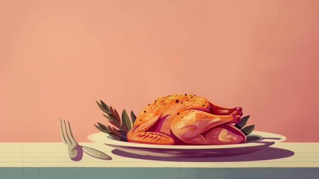 Clean lines and subdued colors highlight a plate of roasted chicken