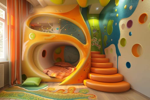 Conceptual children's room with abstract design.