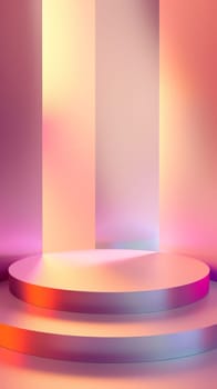 Colorful abstract background featuring a circular stage with gradient lighting in soft pastel hues, perfect for modern design projects.