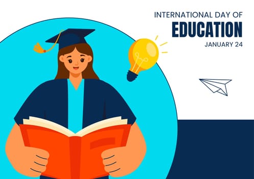 International Education Day Celebration Illustration with Flat Social Media Background