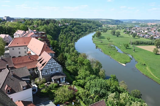 Blick vom Blauen Turm in Bad Wimpfen zum Neckar