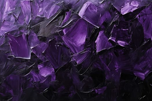A painting of purple and black with splatters of paint. The painting is abstract and has a lot of texture