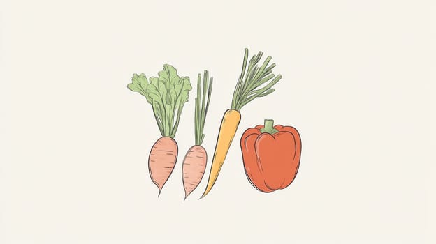 Artistic illustration of fresh vegetables featuring carrots and a bell pepper, perfect for culinary and healthy eating themes.