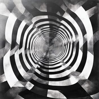 Monochrome abstract design featuring concentric circles creating a dynamic optical illusion effect.