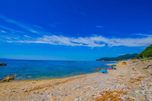 blue sky and sandy coast. Shooting Location: Niigata Prefecture