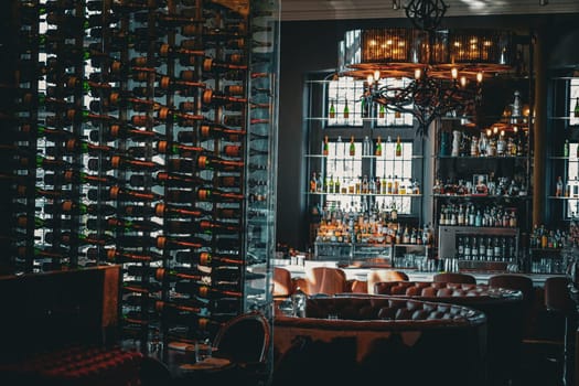 wine cellar and bar. Shooting Location: Toronto