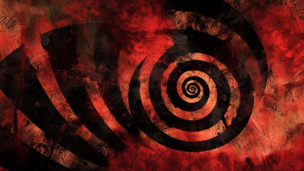 Dynamic abstract spiral design in red and black, perfect for creative backgrounds and artistic projects.