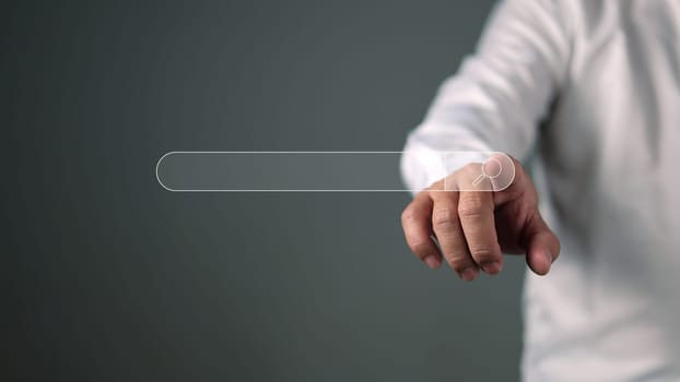 Data Search Technology Search Engine Optimization, Man hands are finger point to Searching for information, Using search console with your browser website, Online business search a job for work.