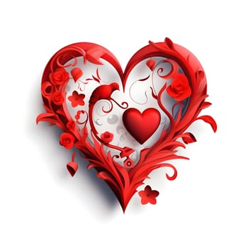 A stunning red heart design, perfect for Valentine's Day. Features intricate floral details and a small bird.