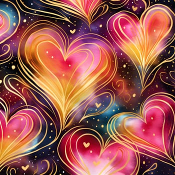 Watercolor hearts in a cosmic galaxy design. Perfect for Valentine's Day!