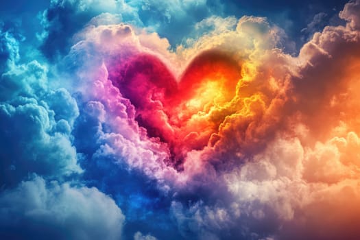 Colourful heart shaped cloud in the sky. St. Valentine's day love and passion concept.