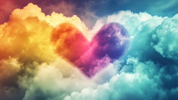 Colourful heart shaped cloud in the sky. St. Valentine's day love and passion concept.