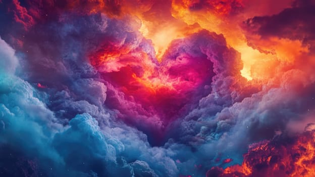 Colourful heart shaped cloud in the sky. St. Valentine's day love and passion concept.