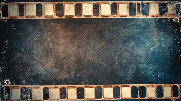 Old grey film strip texture. Isolated vintage analog cinema empty frame with scratches.