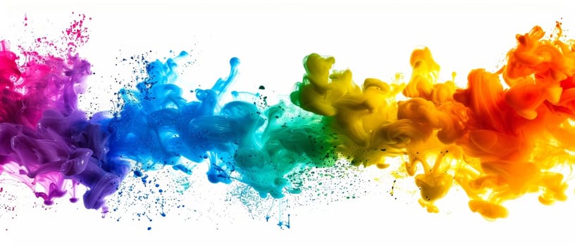 An expansive view of colorful ink dynamics, with lively splashes and flows creating a captivating abstract panorama