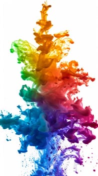 A luminous collision of rainbow-hued inks in water, capturing a moment of chaotic beauty