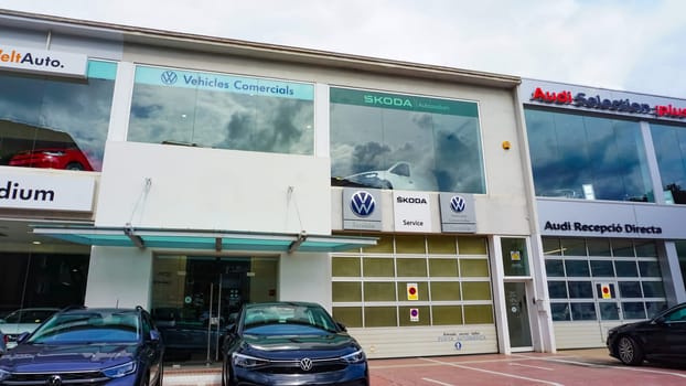 Lloret de mar, Spain - September 30, 2024:Company store building with an emblem of Skoda Auto. Skoda Auto is Czech automobile manufacturer.