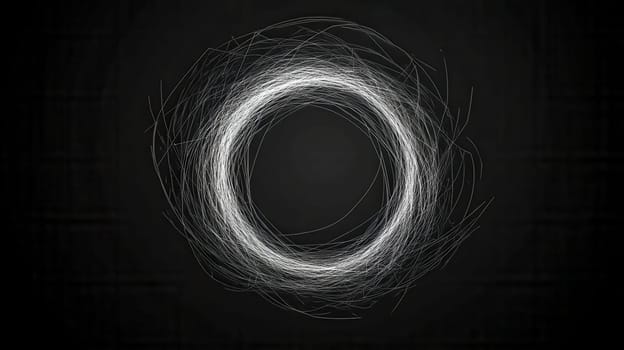 White scribbled circle glowing on dark background. Creating a visual representation of infinity. Universe. Connection. And eternity. With a textured backdrop adding depth to the abstract composition