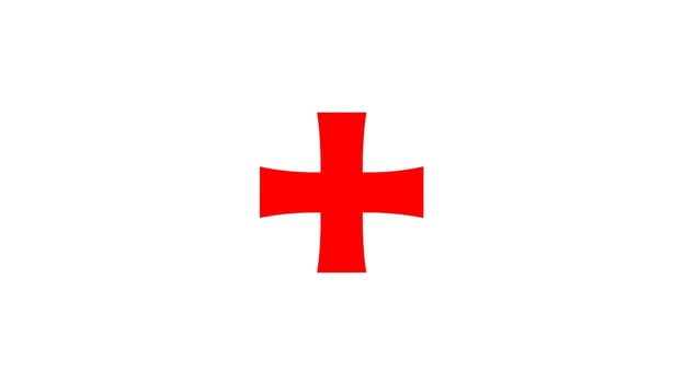Red cross symbol is isolated on a white background, representing healthcare, first aid, medical services, humanitarian aid, and emergency assistance