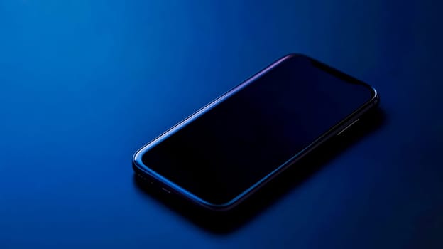 Modern smartphone displaying black friday sale notification on its screen, placed on a vibrant blue surface, creating a striking visual representation of online shopping and seasonal discounts