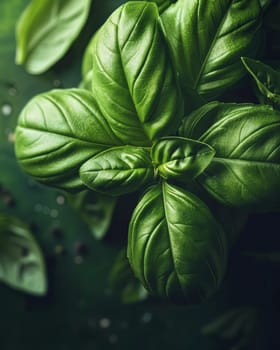 A close-up image showcasing the vibrant, textured green leaves of a basil plant. The leaves are densely packed, creating a visually striking and naturally beautiful composition